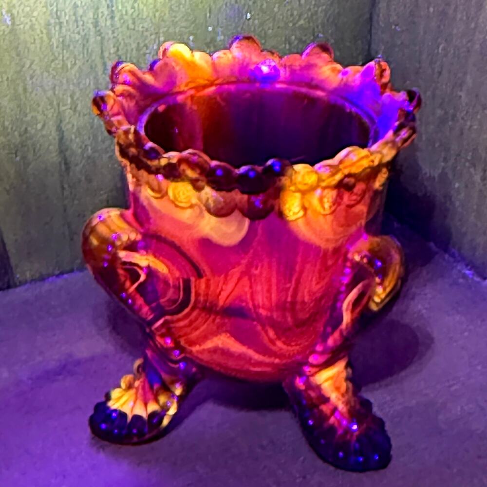 Boyd Glass Forget Me Not Toothpick Holder 1999 Autumn Harvest UV GLOWS OOAK 1827